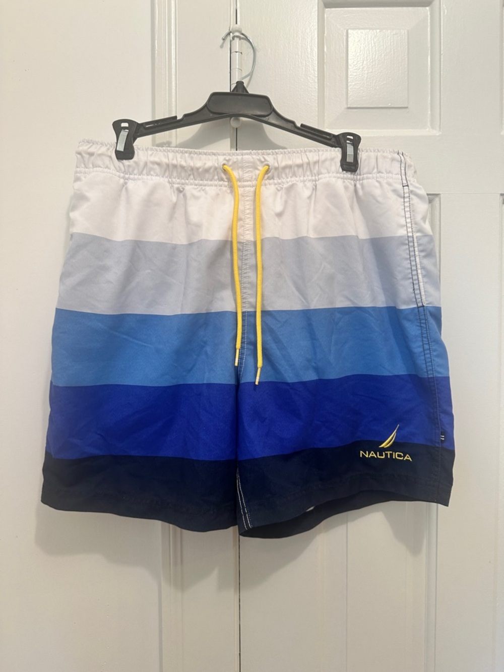 Nautica Men's Blue Gradient Swim Trunks with Yellow Drawstring